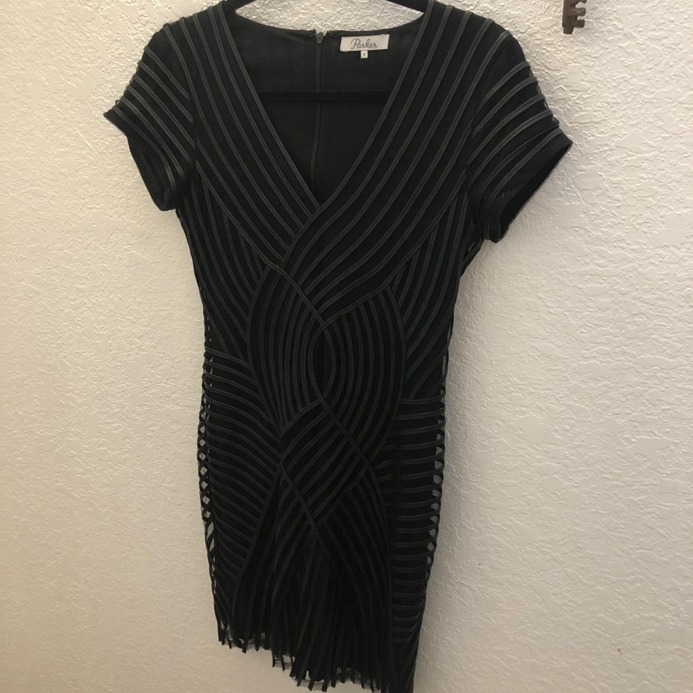 Parker Fitted black leather dress